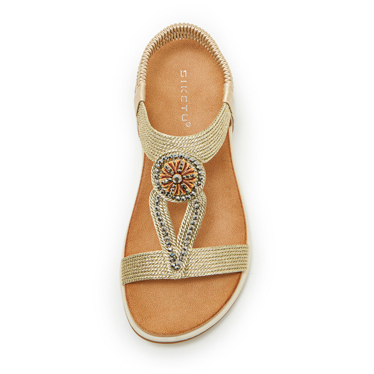 Sandal nữ đế mềm chống trượt phong cách Bohemian đính đá — Champagne màu, màu đen, màu vàng chi tiết 31