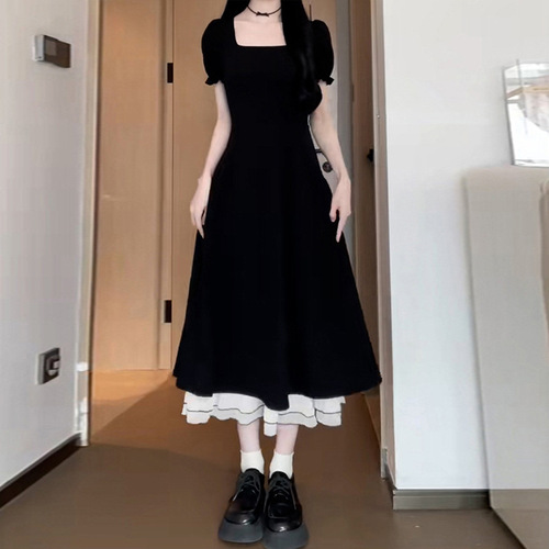 Hollywood Glam Black Dress for Women - Summer 2025, Tea Party French Style, Petite, Fitted Princess Puffed Short Skirt