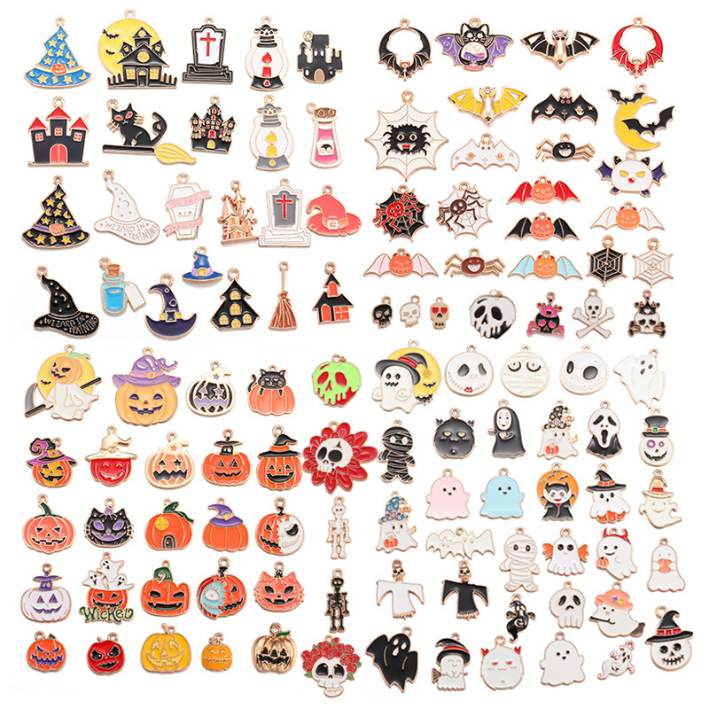 DIY Alloy Oil Dripping Jewelry Accessories Halloween Pumpkin Skull Funny Pendant Bracelet Necklace Pendant W473