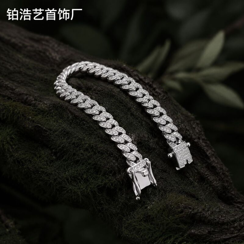 Amazon European and American hip-hop bracelet, copper plated with platinum, double-row hip-hop Cuban chain, unisex hip-hop jewelry accessories Amazon European and American hip-hop bracelet, copper plated with platinum, double-row hip-hop Cuban chain, unisex hip-hop jewelry accessories