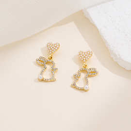 百搭网红新年小兔子耳环女春秋韩国珍珠耳钉气质名媛可爱甜美耳饰