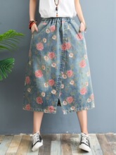 Z 13978 Floral Print Denim Skirt �������ȹ �羳ŷ������