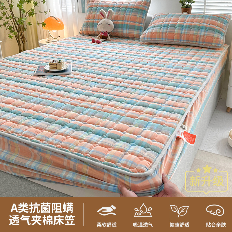 Colcha de cama acolchada de algodón lavado de algodón, funda protectora de colchón engrosada de una sola pieza, funda de cama de algodón puro 2025 nuevo 3
