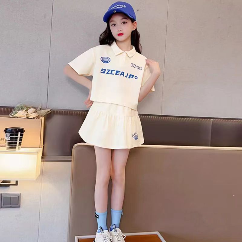 Ensemble d'été pour filles, manches moyennes et larges, haut à col polo, jupes courtes, vêtements de sport pour enfants, tennis, étudiants, femmes_voghion.com