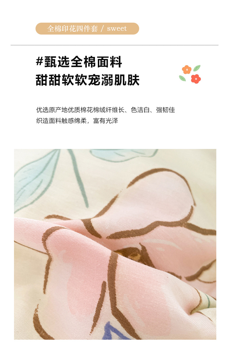 暖西施 100%纯棉四件套全棉喷气印花小清新四件套