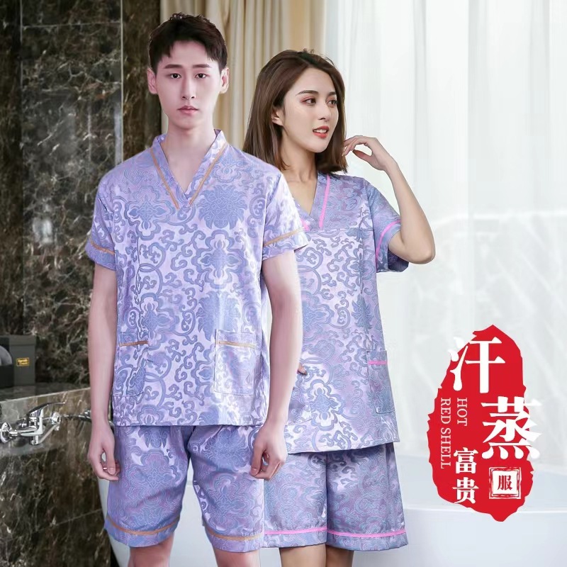 纯棉汗蒸服女高档艾灸服桑拿服男士按摩足浴服酒店浴衣理疗服批发