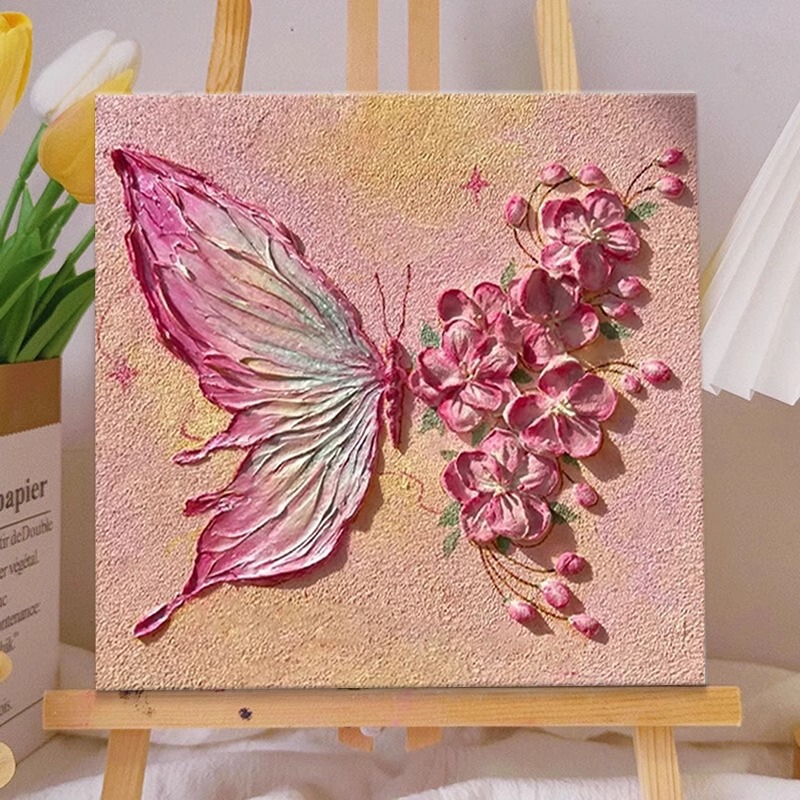 インスタイル蝶のテクスチャ油絵リビングルームテレビキャビネット装飾絵画デスクトップキャビネット絵画寝室のベッドサイド吊り壁画|undefined