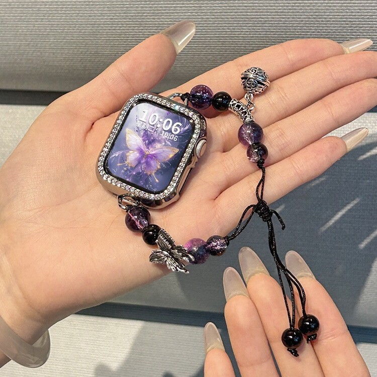 Suitable for Apple Watch Strap Iwatch10 New Miaojiang Gu Gu Bell S9 Beaded Rope S8 Retro Female Se Fashion