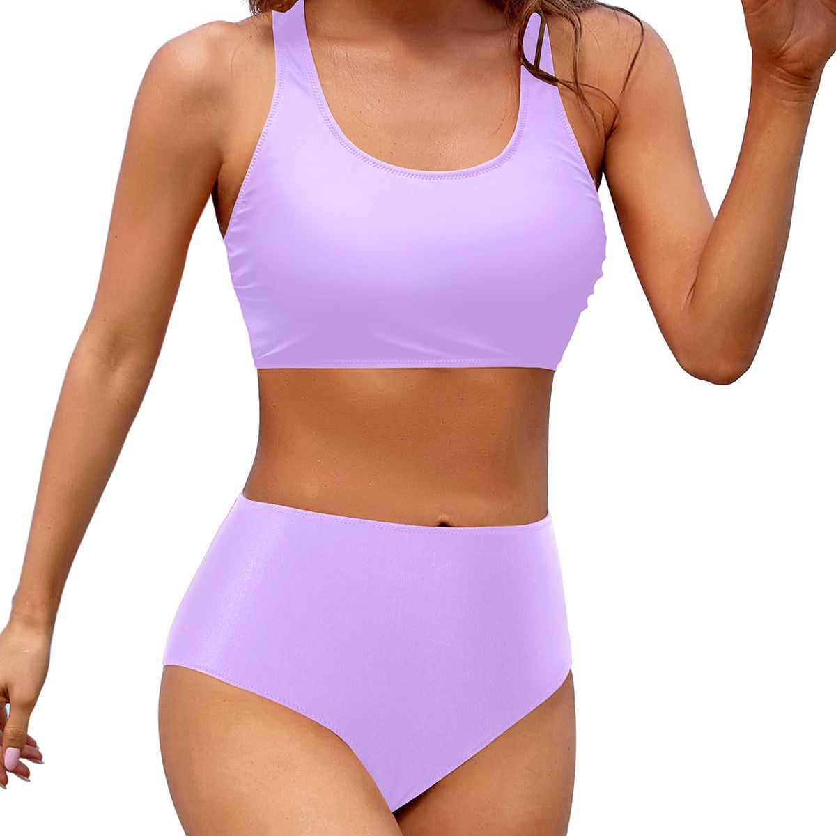 2024 comercio exterior transfronterizo de color sólido nuevo trajes de baño delgados divididos chaleco de cintura alta cruzado con cojín de pecho trajes de baño