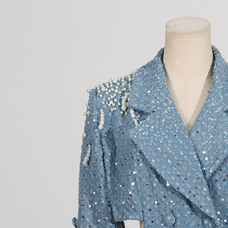 Women's Clothing Elegant Women's Dress With Pearl Embellishments & High Waist Design - Fashionable Long Sleeve A-Line Mini Dress For Summer​_voghion.com