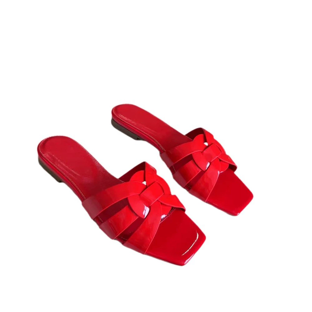[Slippers Slides плоские женские шлепанцы Ys с низким каблуком первая кожа классическая однотонная женские]