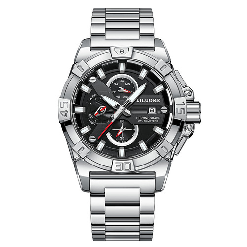 A unisex cross-border watch with a self-luminous, waterproof design for men, featuring a steel strap and quartz movement.
