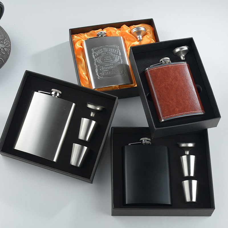 8 oz stainless steel suit hip flask gift box matte black brown hip flask gift box yellow thick gray thick 2 cups a bucket