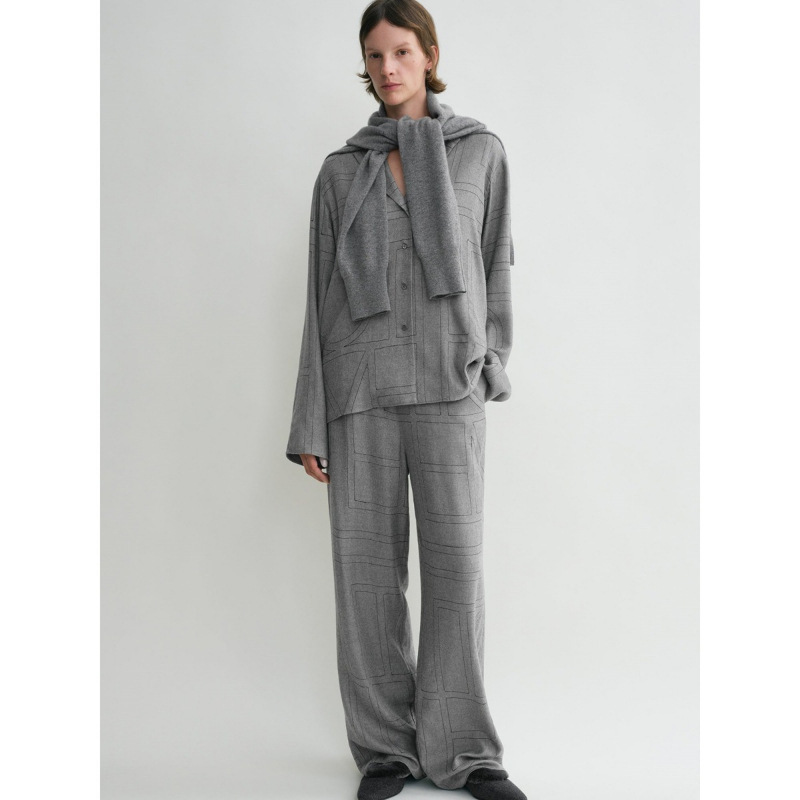 Longmei Flannel Embroidered Shirt Set for Women 2025 Early Autumn New Tot Style Long-Sleeve Top and Elastic Waist Pants