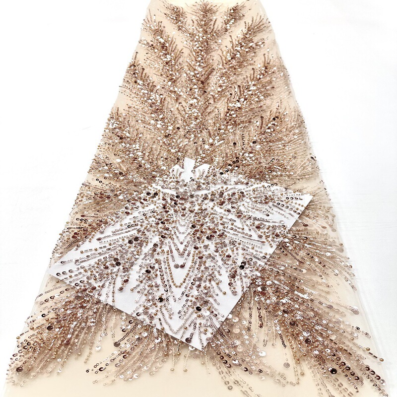 New Sequin Bead Tube Embroidered Wedding Dress Fabric Bridal Party Dress Cheongsam Fashion Embroidered Fabric Lace