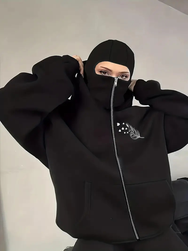 Women's Clothing Unisex Autumn/Winter Ins Style Hooded Sweatshirt Zipper Fleece Lined Double Hood Couple Jacket Print_ecoleips.com