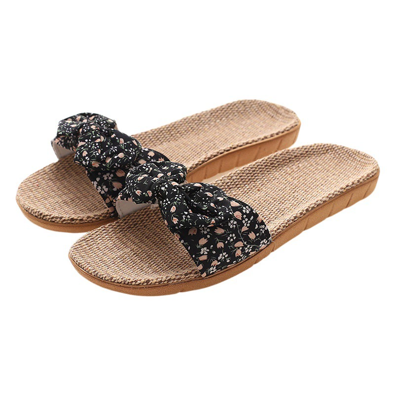 Летние дамы с бантом холодные тапочки женские летние внутренние и наружные нескользящие модные льняные домашние принцессы