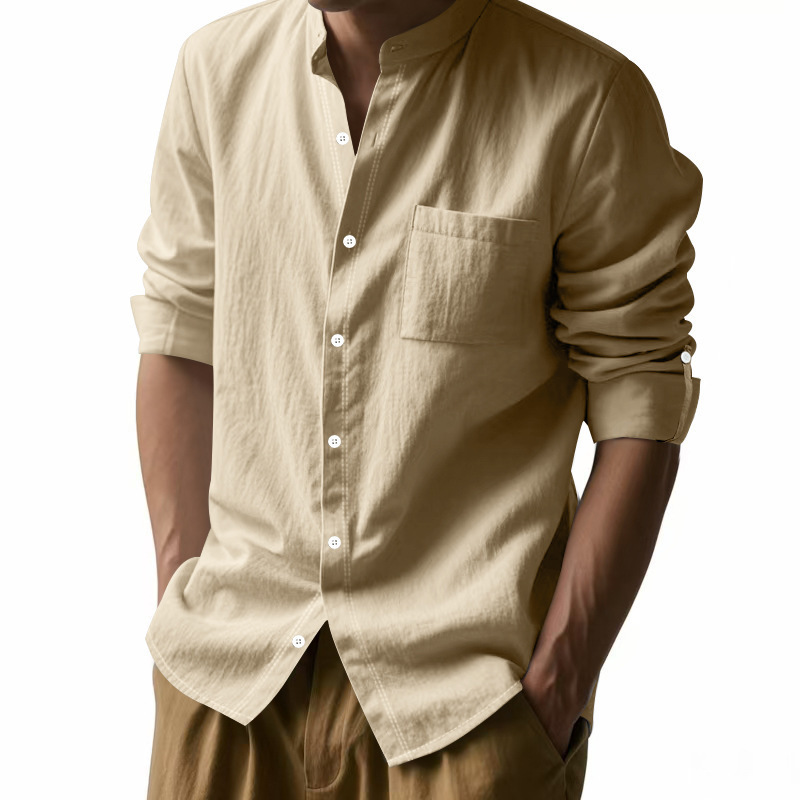Herren Leinenhemd Mit Stehkragen Für Einen Smarten Freizeit Look_voghion.com