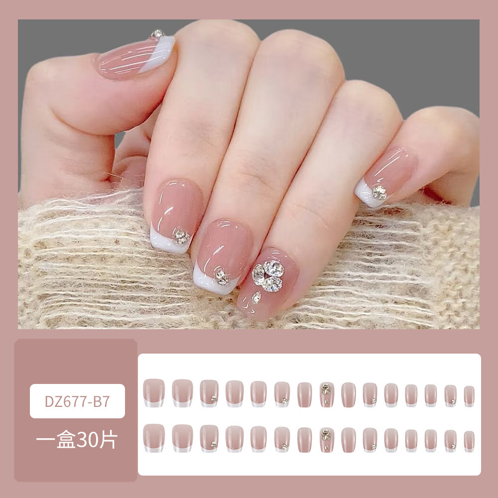 Explosión suave francesa polvo desnudo permeable al hielo uñas falsas bordes blancos productos acabados de diamante para usar uñas cortas cuadradas de manicura gradiente image 7
