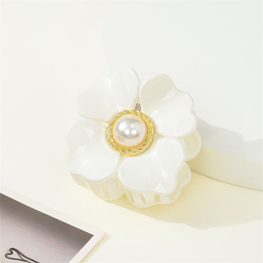 Fermaglio capelli fiore perla stile coreano quadrifoglio elegante_voghion.com