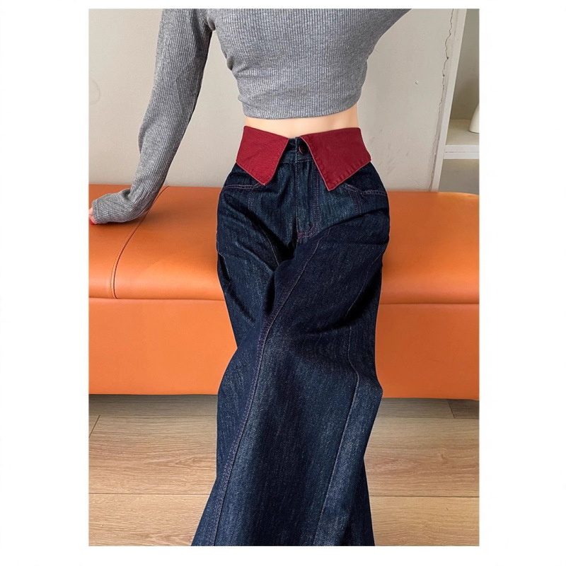 Women's Wide-Leg Jeans in Angora Red for Summer 2025, Korean Style Slimming Straight-Leg Pants from Gejia Mall