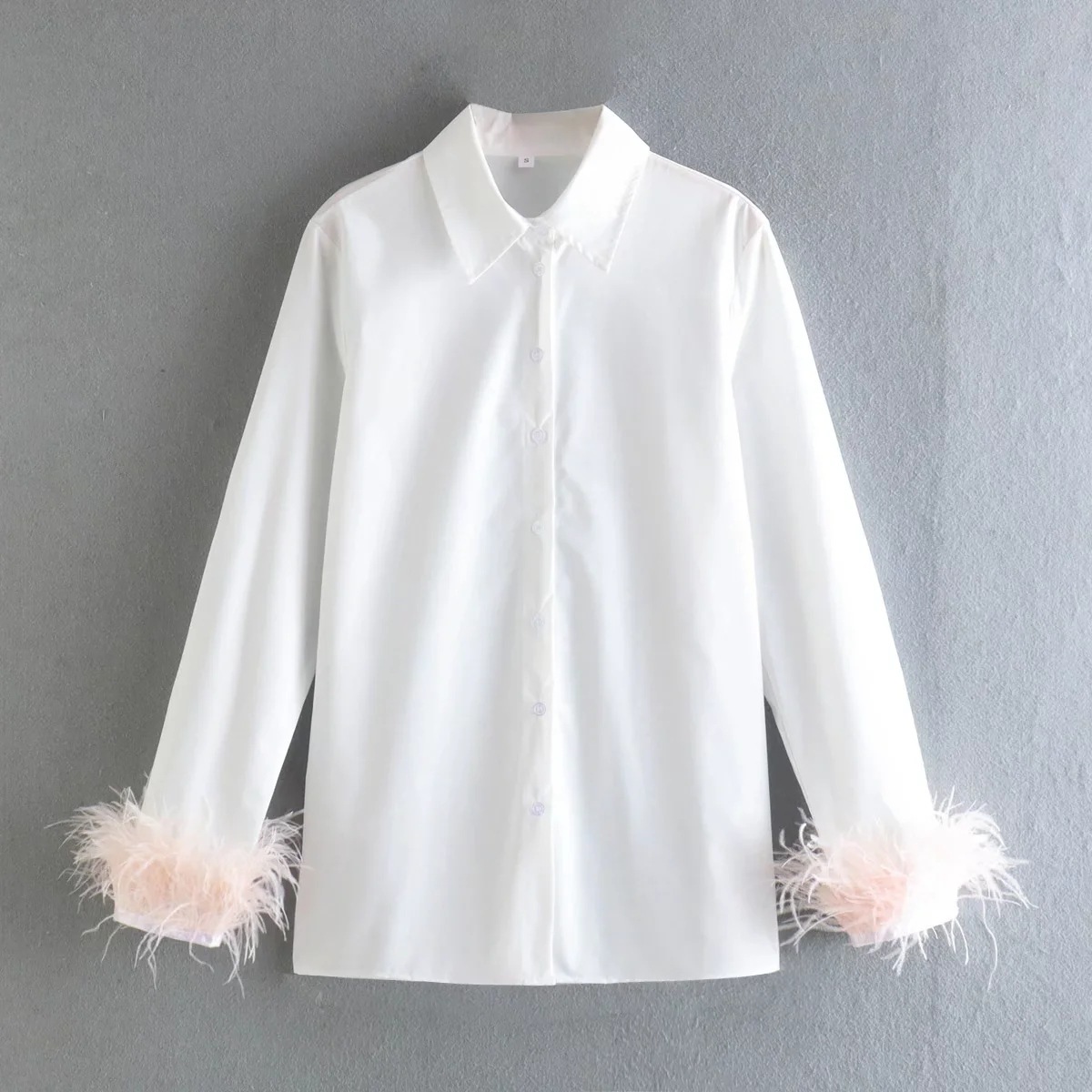 Wholesale Cross-border 2022 Early Spring New Products European And American Style Cuffs Feather Decoration Shirt Lapel Top A8SHE8335