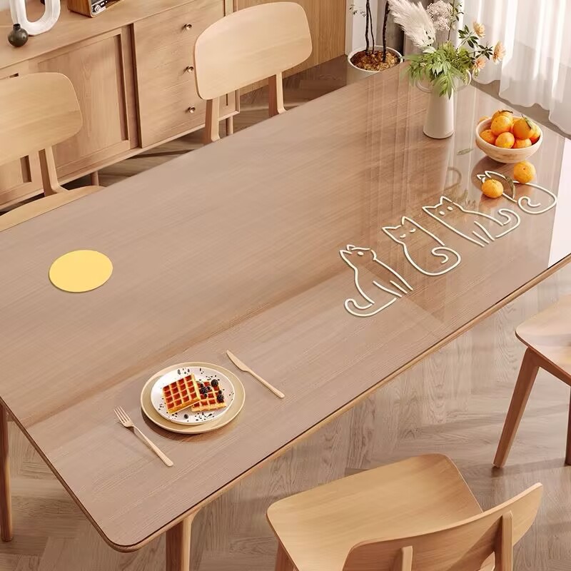 Cartoon Transparent Soft Glass Table Mat Waterproof and Oil-Proof No-Wash Tablecloth Desktop Protection Mat Anti-Scalding and High Temperature Resistant Coffee Table Mat