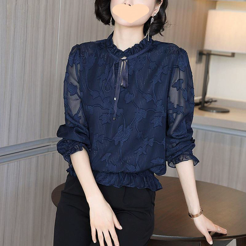 2025 весенняя новая стильная рубашка, женская шифоновая рубашка с длинными рукавами, кружевная рубашка, закрывающая живот, женский модный топ больших размеров