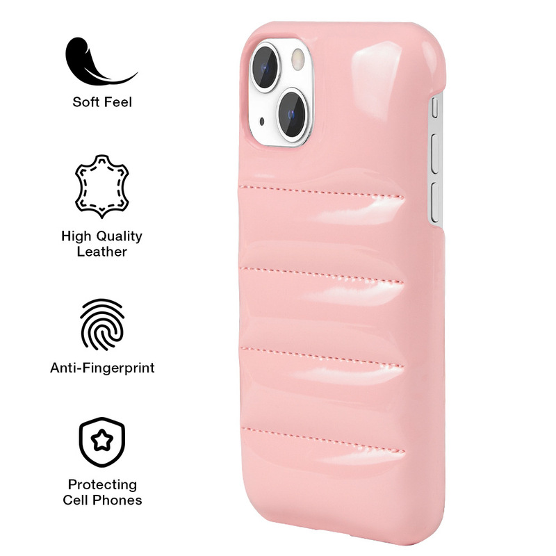 Factory wholesale down filled leather phone case for IPhone 13 14 15 16 pro max