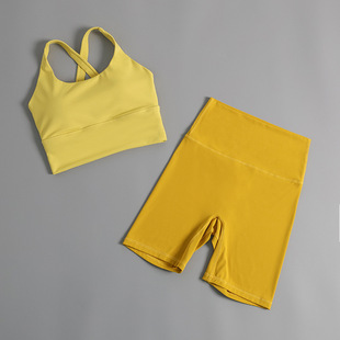 Yoga Clothing Suit Women's Thin Sports Bra Pilates Training Fitness Clothing Vest Summer New Cycling Shorts