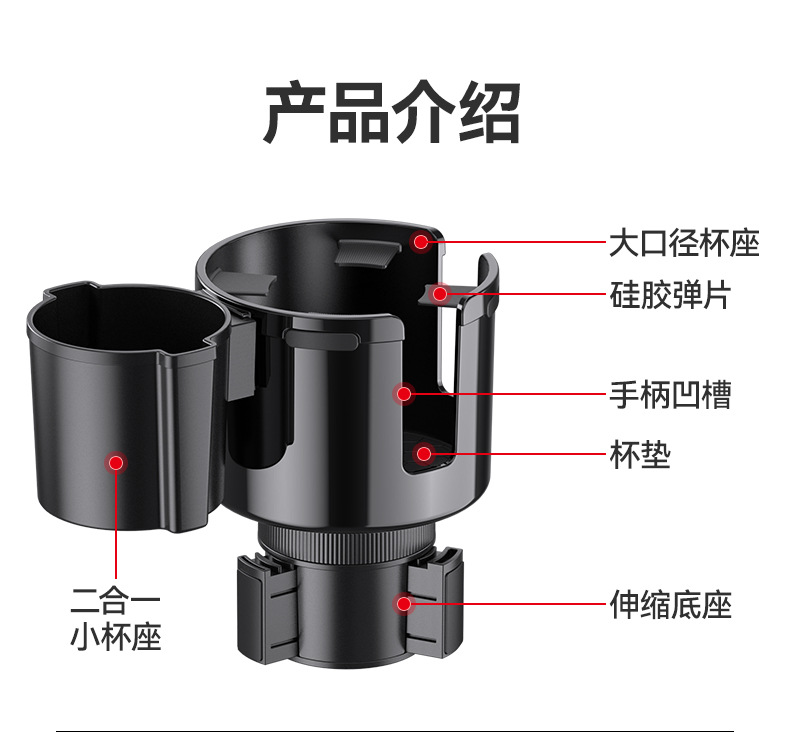 New Cross-Border Car Cup Holder Car Water Cup Holder Extender Large Card Slot Cup Holder Storage Rack Car Drink Holder