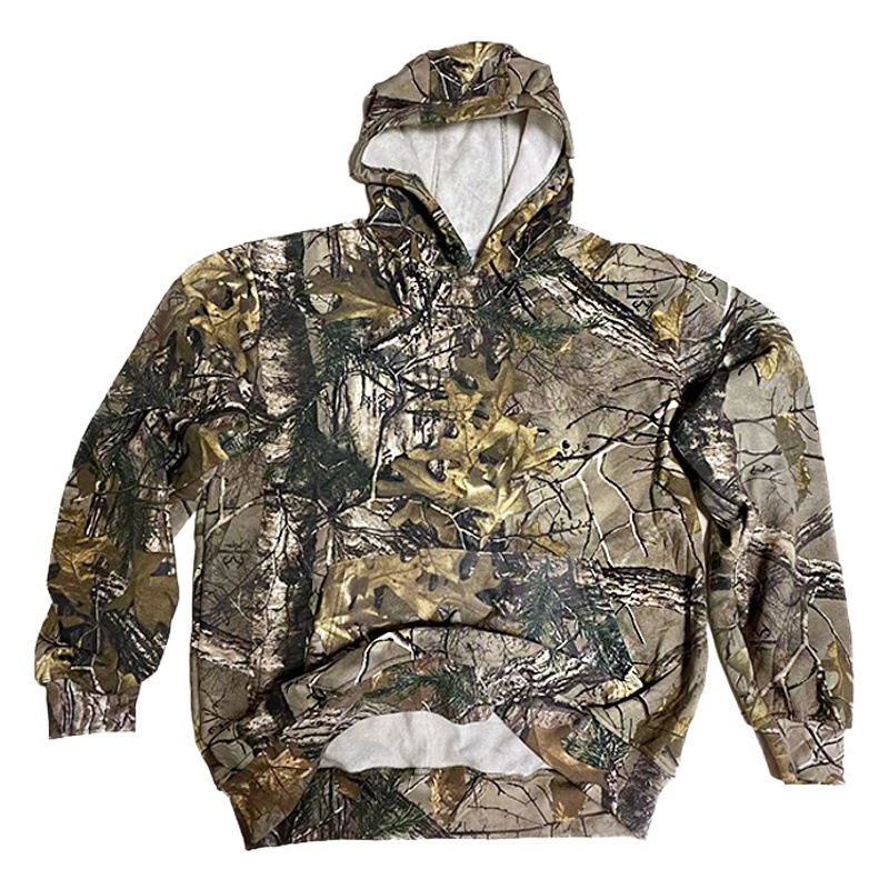 Outdoor Sports Men's Sweatshirt Set, Bionic Camouflage Pullover Fleece Top, Men's Versatile Camouflage Long-Sleeve Clothing