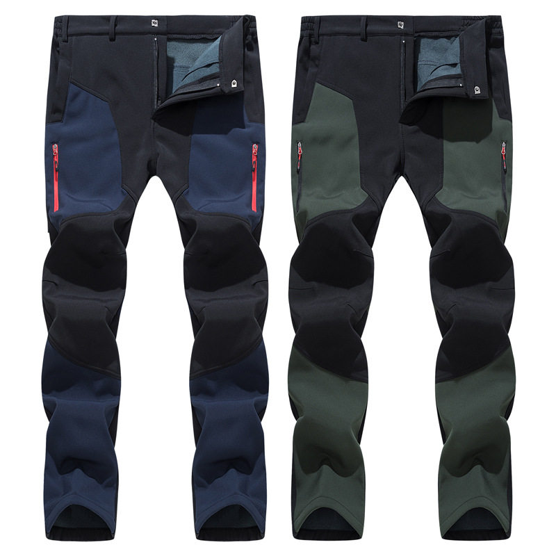 Men's Outdoor Sports Softshell Fleece-Lined Thickened Waterproof Cycling Hiking Pants for Autumn and Winter, Plus Size