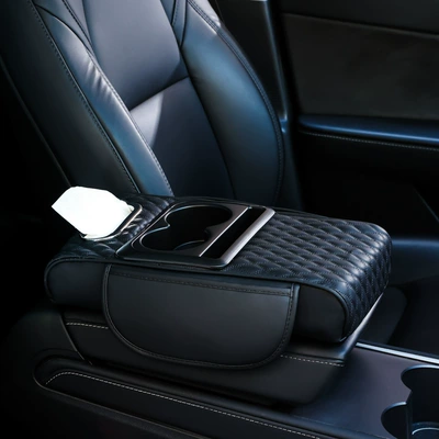 Car Armrest Box Pad Heightening Pad Car Central Armrest Tissue Box Storage Bag Water Cup Holder Integrated Pad Storage (Armrest box pad) - new-four-in-one-small-rhombus-black