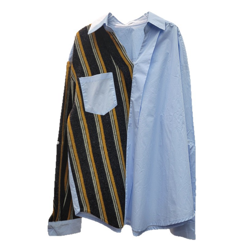 Gran tamaño francés de cuello en V falso dos piezas de camisa de mangas largas mujeres primavera 2026 nueva camisa de punto empalmado camisa de punto cardigan camisa superior image 5