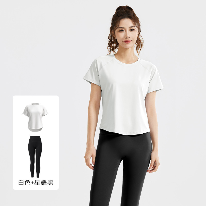 Juyitang nuevo traje casual de primavera y verano blusa de malla camiseta leggings deportivos de cintura alta traje de fitness delgado