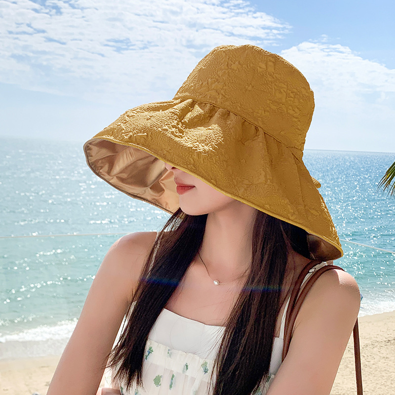 Korean Version of Women's Sunshade and Sun Protection Sun Hat with Large Edges Summer Outdoor UV Protection Bow Shaped Beach Fisherman Hat_voghion.com