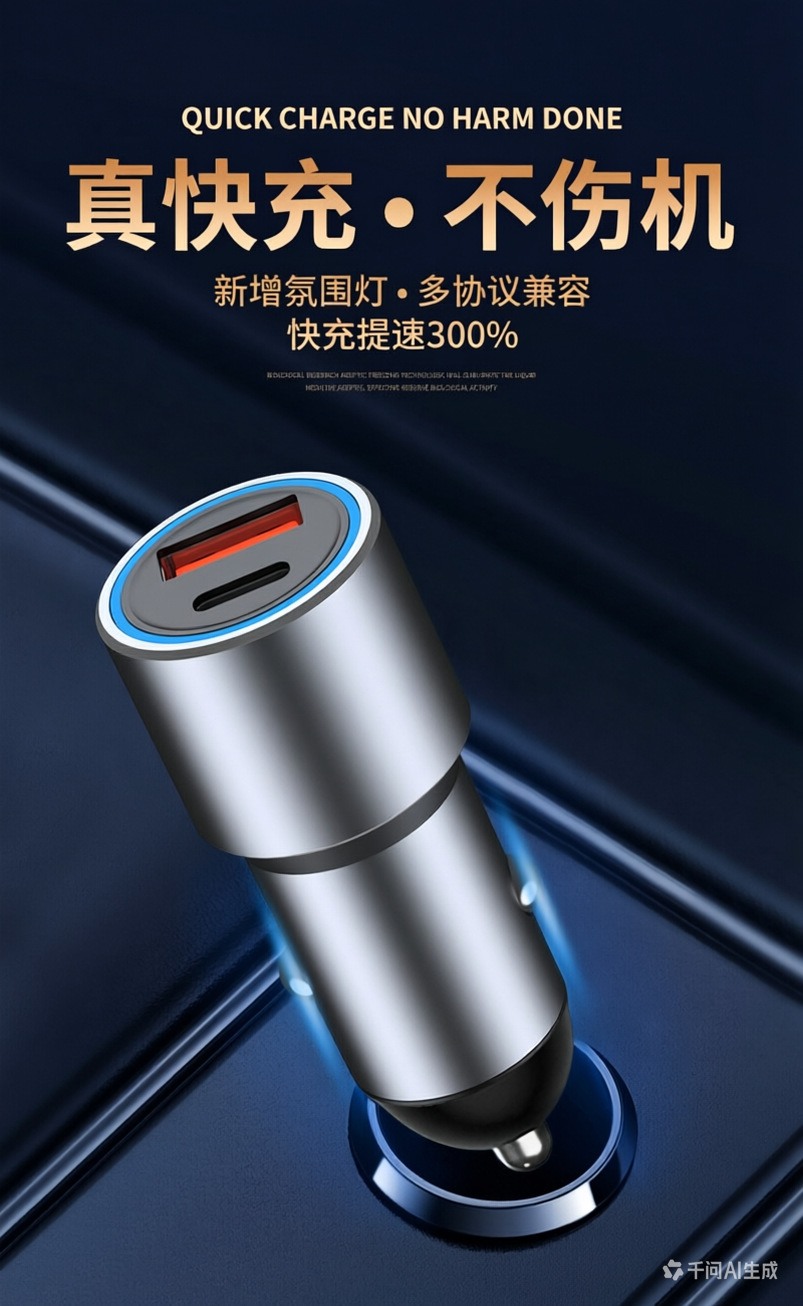 Car Charger Pd20W Super Fast Charging Metal Body Dual-Port Flash Charging with Led Ambient Light Car Charger
