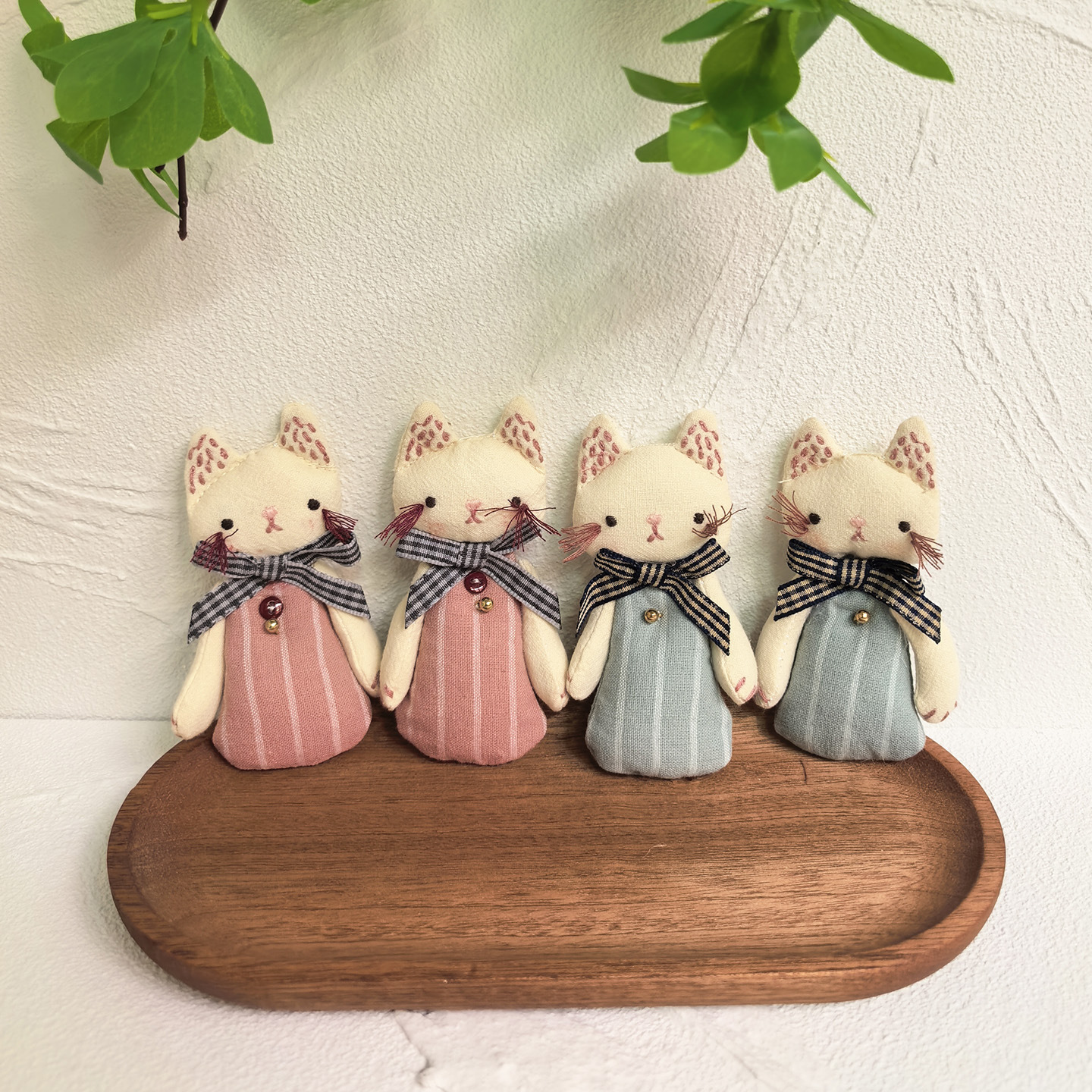 한국계 충면 손으로 만든 천 귀여운 리본 고양이 열쇠고리 걸이 DIY 브로치 의상 부자재 액세서리