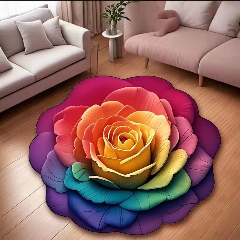 跨境3D立体花朵地毯水晶绒地垫卫生间家用防滑耐脏易打理脚垫子|undefined