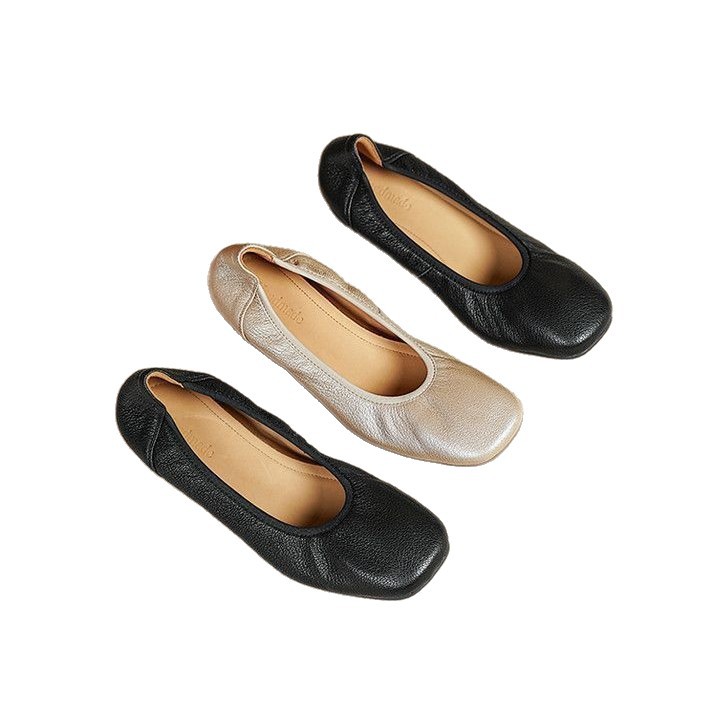 2026 primavera zapatos de soja cómodos con suela suave cabeza redonda con suela plana zapatos de un solo pie zapatos de cuero de trabajo pequeños