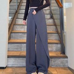 不規則にストレートのワイドパンツの女性2025早春の新型の揚げ物街の垂感のスーツのズボンのデザイン感の長いズボンをつなぎます。