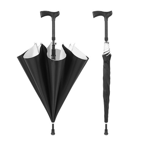 Classic long-handled sunshade cane walking stick umbrella solid color multifunctional elderly cane umbrella windproof sun umbrella hiking umbrella