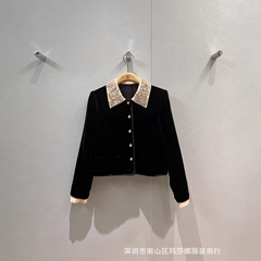 法式优雅钉珠娃娃领小香风金丝绒夹克短外套春秋款气质名媛小个子