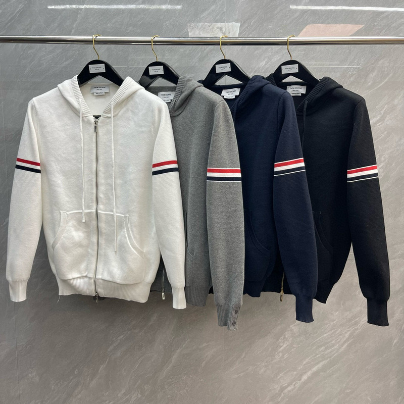 Factory Direct TB Tom Autumn and Winter New Double Armband Knitted Hooded Zipper Jacket Men's and Women's Knit Sweater