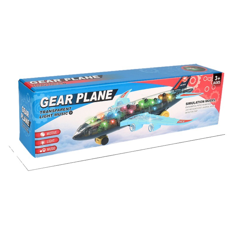 Nueva eléctrico UNIVERSAL TRANSPARENTE engranaje juguete música luz avión de pasajeros modelo puesto Venta caliente al por mayor