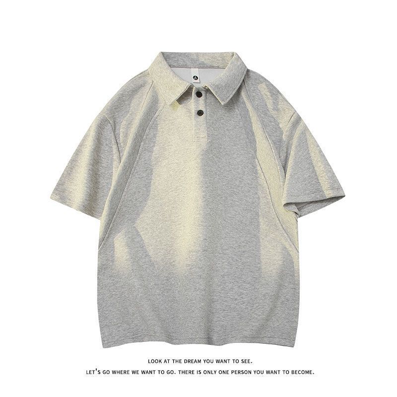 American-Style Cleanfit Heavy-Duty Deconstructed Patchwork Short-Sleeve Suit with a T-Shirt Underneath, Casual Loose High-End Polo Shirt