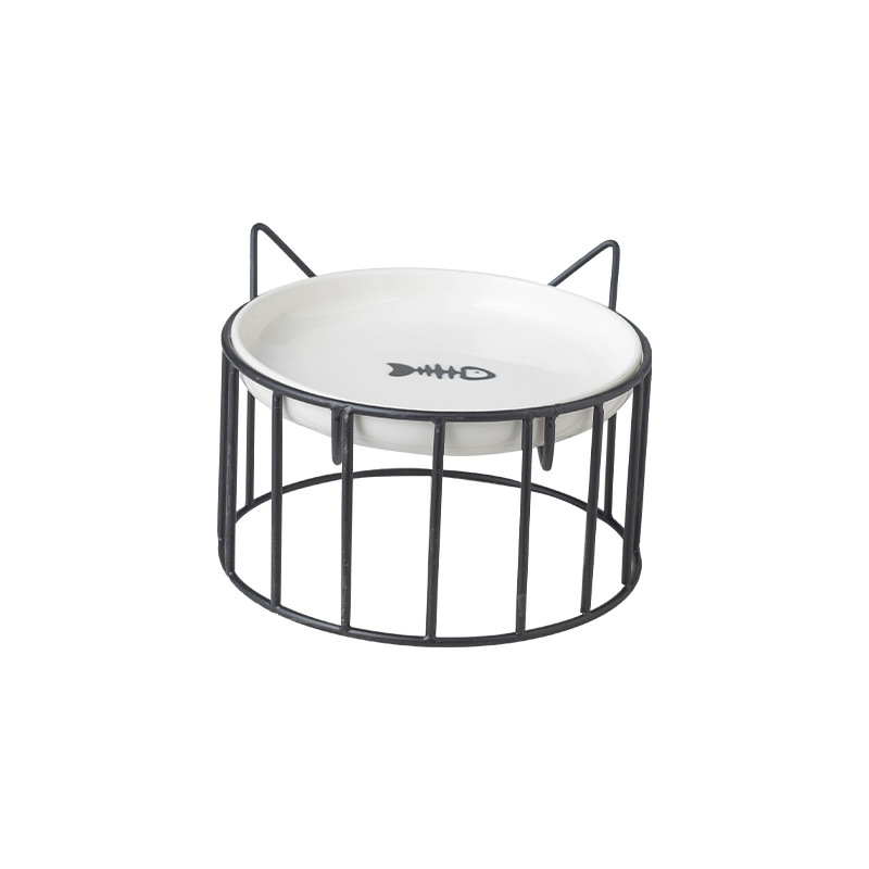Productos de mascotas transfronterizos de cerámica para gatos de mascotas para gatos plato de enlatado plato de agua para beber pie alto protector de cuello barbillo anti-negro
