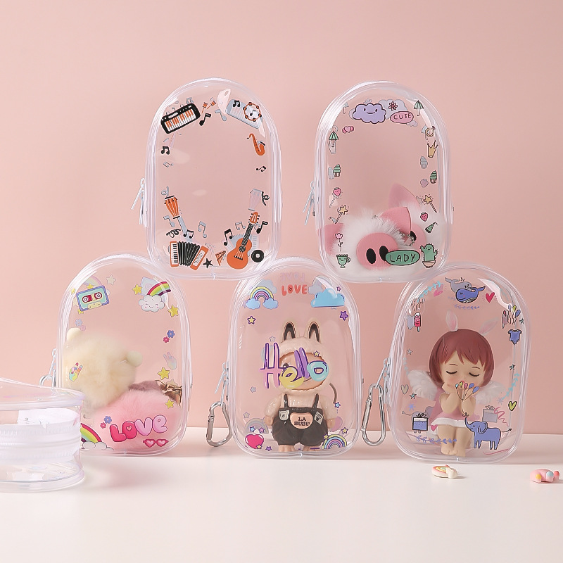 Bolsa transparente para muñecas Bubble Mart, bolsa de viaje, bolsa de almacenamiento, bolsa decorativa para salidas, bolsa de exhibición con accesorios colgantes.