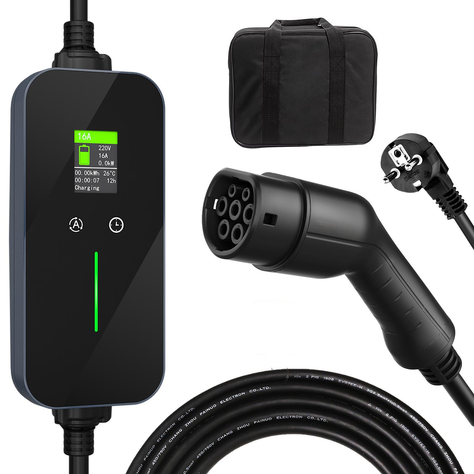 欧标Type2新能源汽车充电器3.5kw便携式随车充免接地线